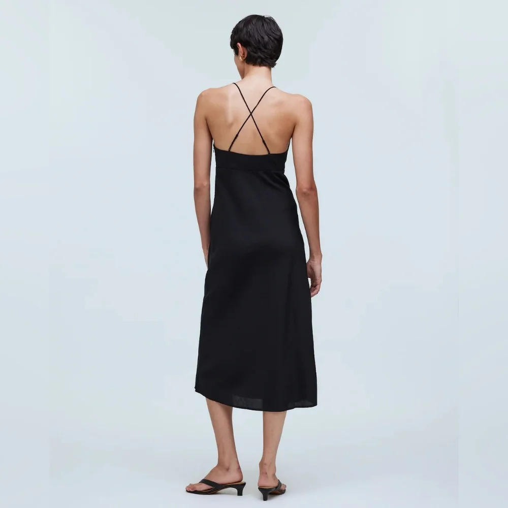 Madewell The Layton Midi Slip Dress Black Women's 10 V-neck Wedding Guest Dainty - Picture 2 of 6